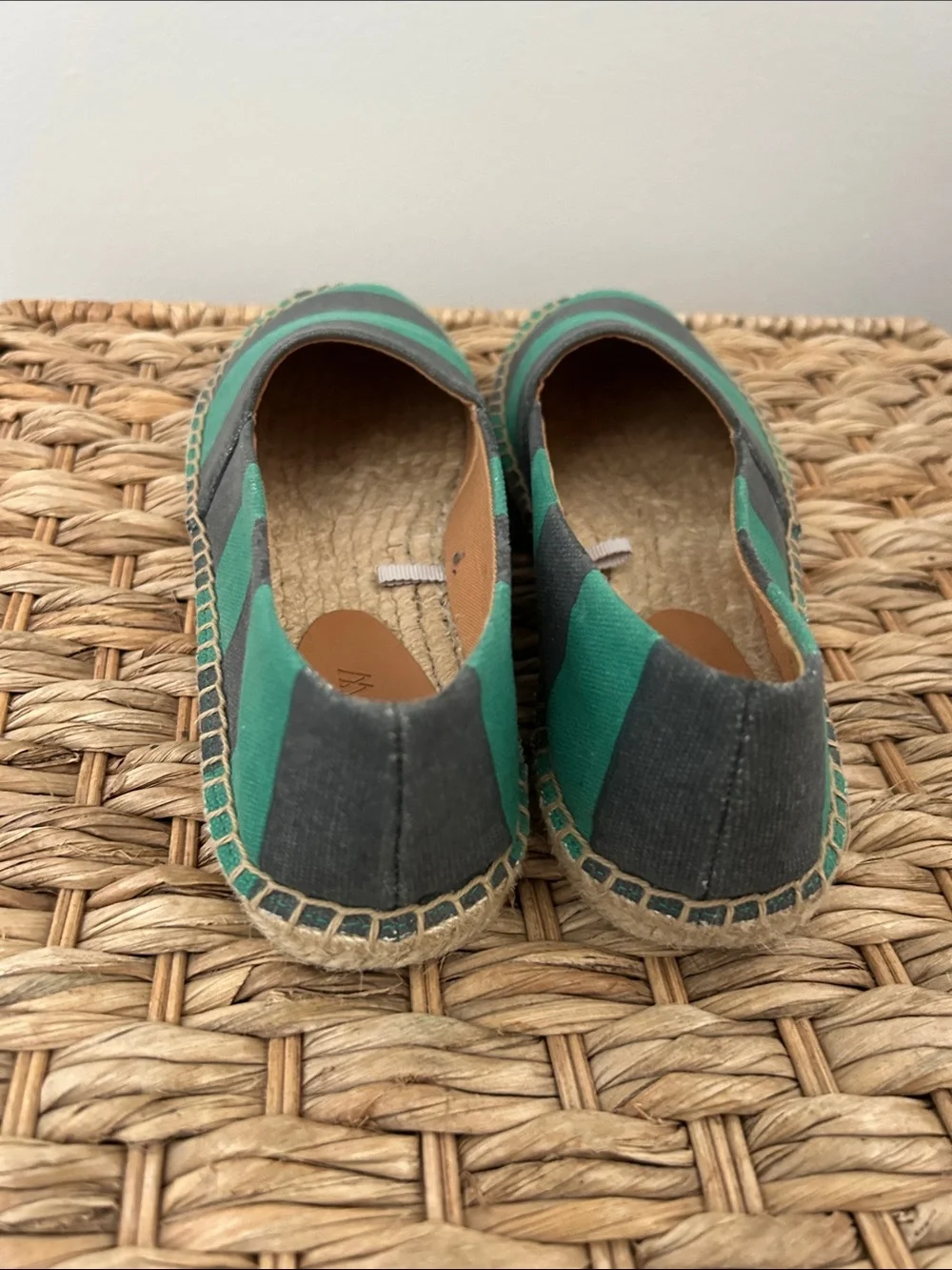 J. Crew Striped Green and Navy Canvas Espadrilles